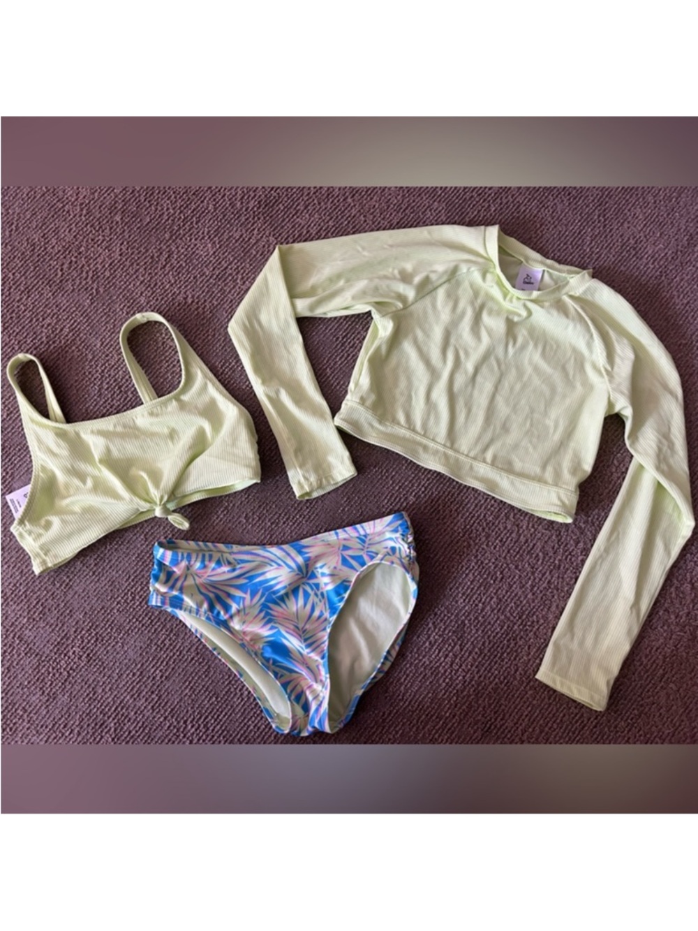 Kids Lime Green Long Sleeve Rash Guard & Bikini Set